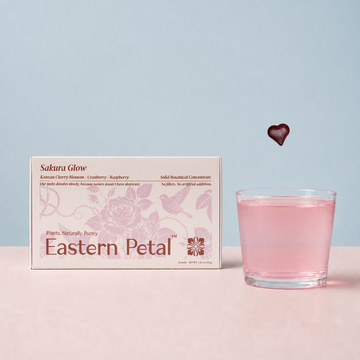 Sakura Glow tea box, heart-shaped botanical melt and prepared tea
