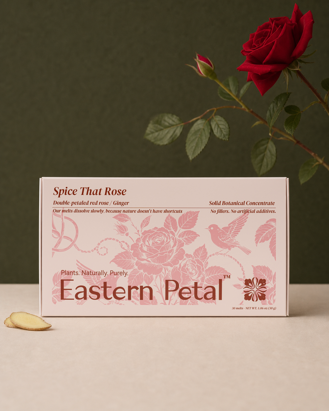 Spice That Rose packaging box with photographed label