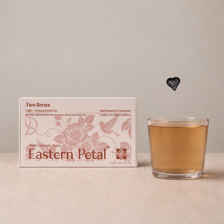 Two Brews tea box, heart-shaped botanical melt and prepared tea
